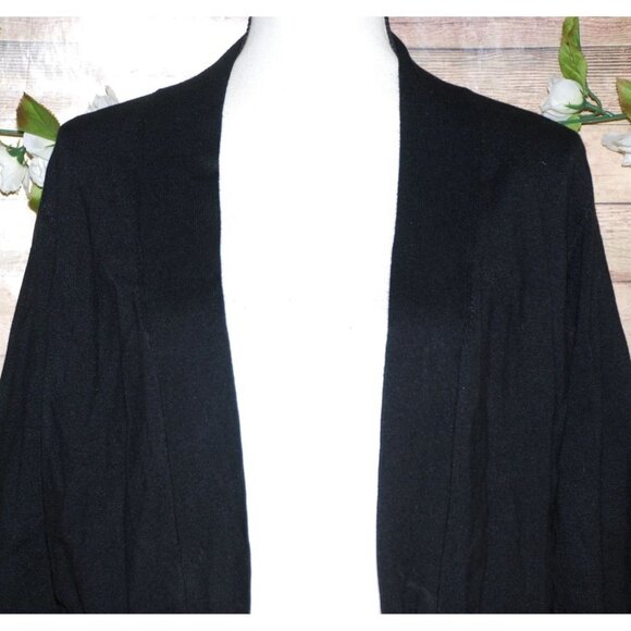 Cielo Black Open Front Bolero Cardigan Sweater Size L 3/4 Sleeve Stretch Viscose - Picture 2 of 9